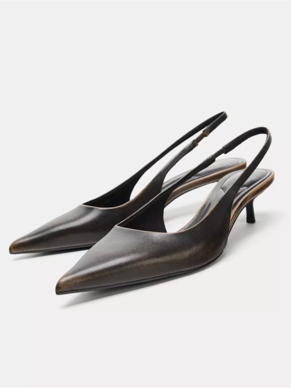 Zara 100% leather sling back kitten heels - Picture 2 of 7
